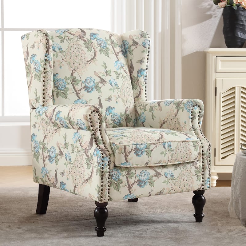 HOMYKA 29'' Wide Floral Pattern Wingback Accent Armchair with Nailhead Trim