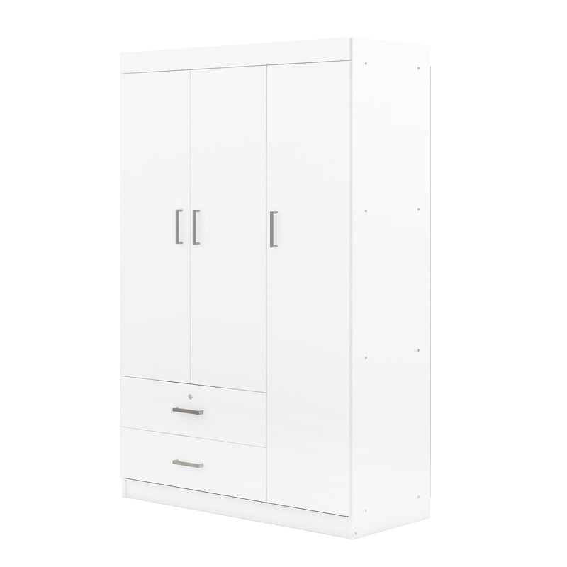 3 Doors Wardrobe Armoire with 2 Drawers, Freestanding Armoire Wardrobe  Closet w/ Hanging Rod, Clothes Storage Cabinet Organizer