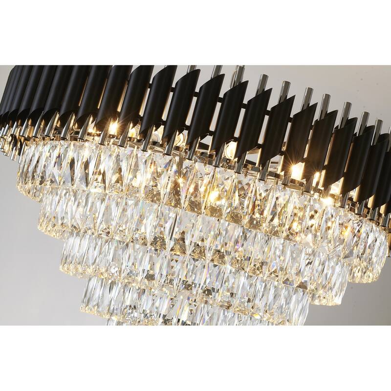 16-Light Chrome And Black Chandelier With Clear Crystals