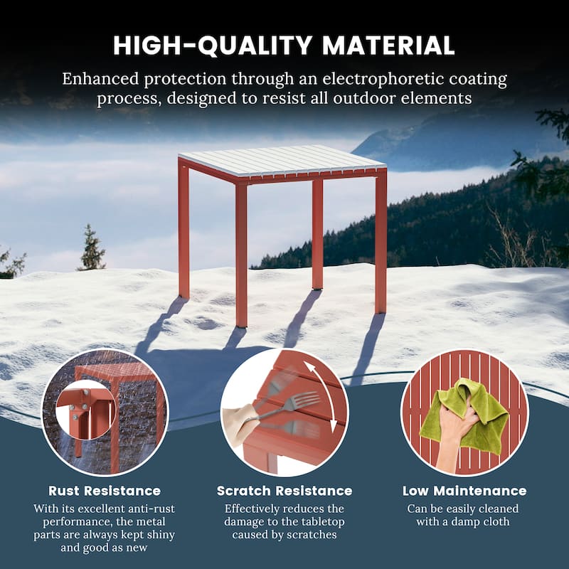 Frond and Form 31.5 Inch Outdoor Square Dining Table with Metal Frame