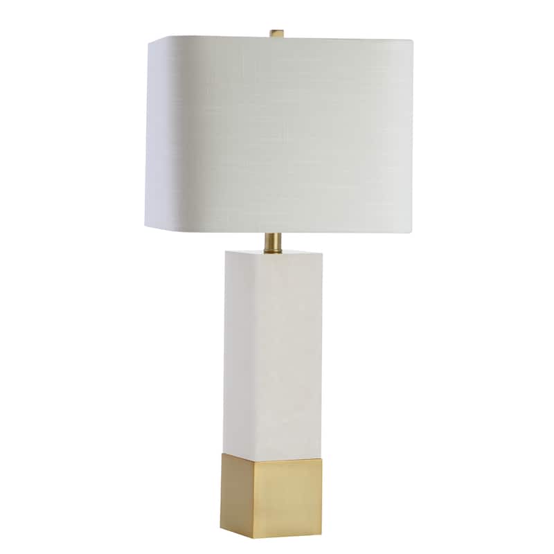 Jeffrey 29" Metal/Marble LED Table Lamp, Brass Gold/White by JONATHAN Y