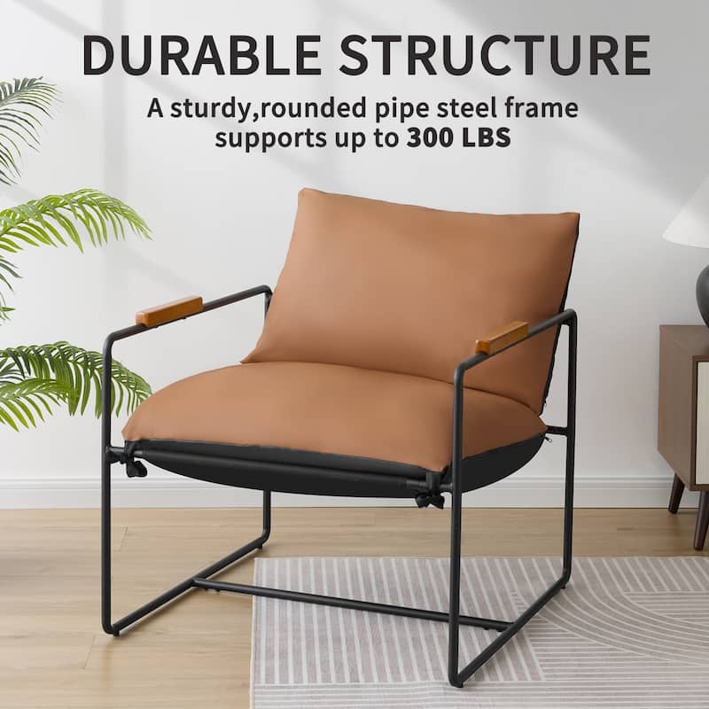 Accent Chair with Detachable Double-sided Cushion, Modern Upholstered Armchair with Metal Frame - 25.2'' H X 30.3'' W X 30.3'' D
