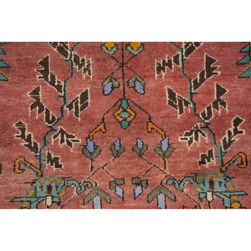 Hand Knotted Oriental 100% Wool Carpet Traditional Floral Coral Hamedan Runner Rug - 9' 10'' X 3' 6''