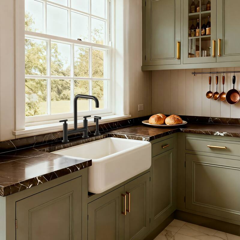 2-Handle Deck Mount Kitchen Faucet 2-Hole Bridge Kitchen Faucet with Side Sprayer