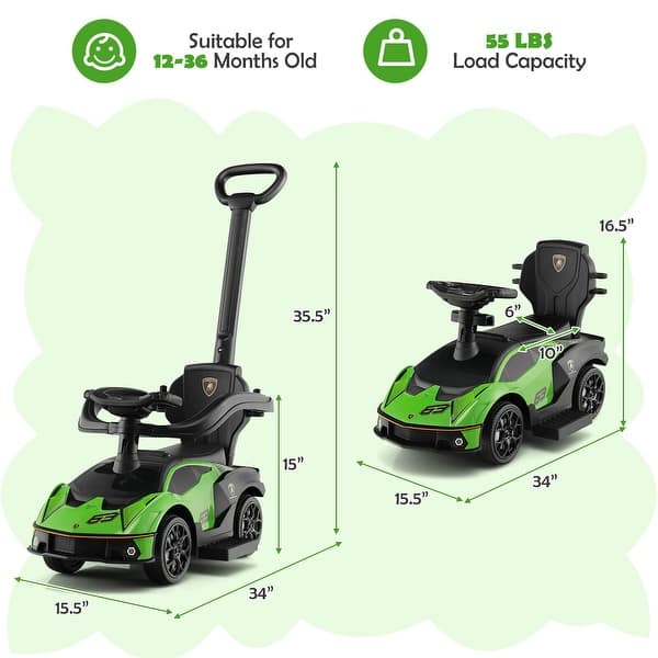 Gymax 3-in-1 Licensed Lamborghini Ride on Push Car Stroller Sliding