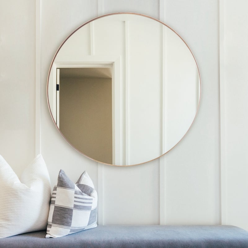 Brio Lighting Golden Modern 30" Round Framed Wall Mirror - Gold