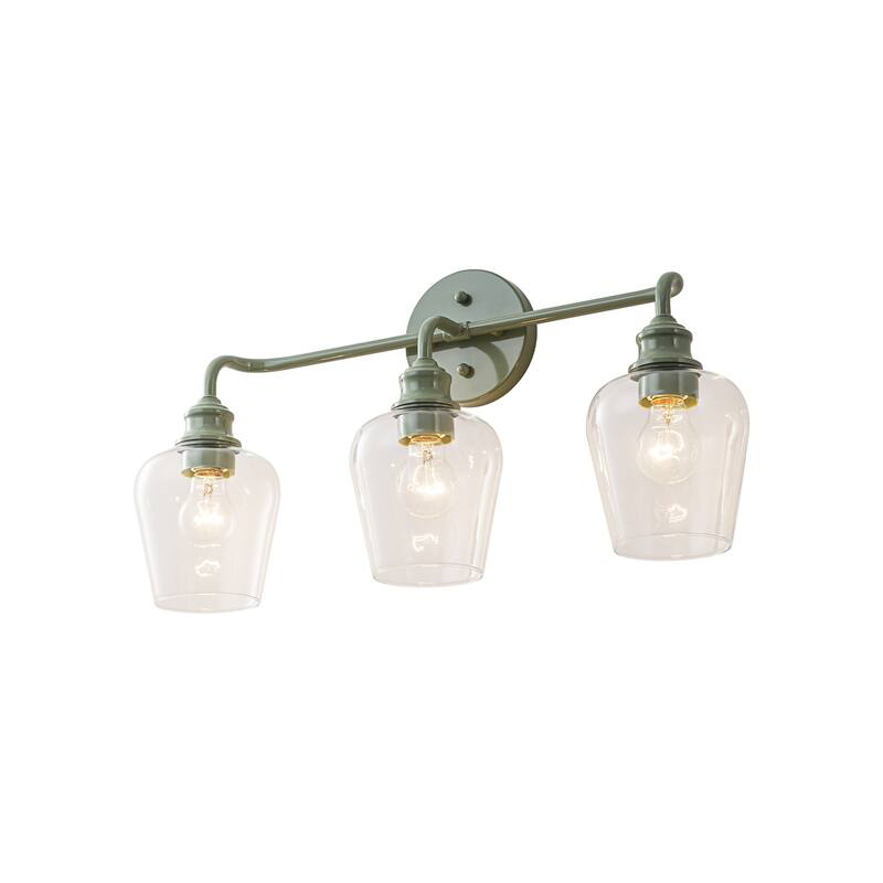 3-Light Modern Mint Green Bathroom Vanity Light with Clear Glass Shades - Retro Wall Sconce for Bathroom Mirror - 3 Light