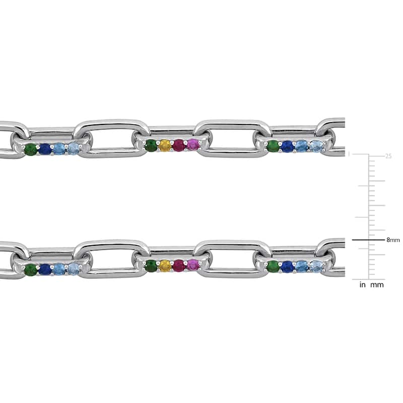 Miadora 3.5ct TGW Multi-Gem Link Necklace Bracelet Set Sterling Silver