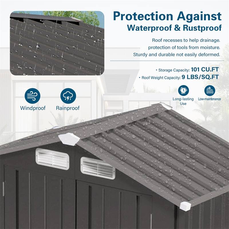 6X 3.5FT Metal Outdoor Storage Shed,Tool Shed w/Peaked Roof Watertight