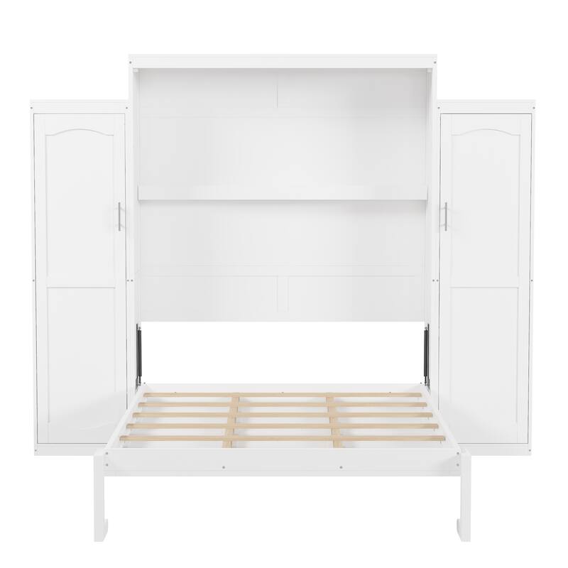 Full/Queen Size Murphy Bed with 2 Wardrobe and Storage Shelf
