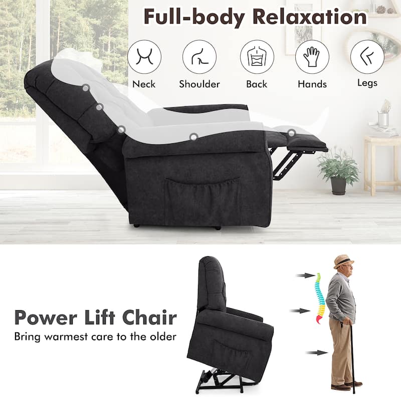 Costway Power Lift Recliner Chair Sofa for Elderly w/ Side Pocket &