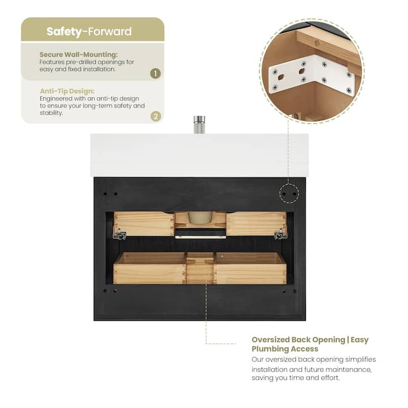 Barcelona Floating Bath Vanity with Quartz Stone Top without Mirror