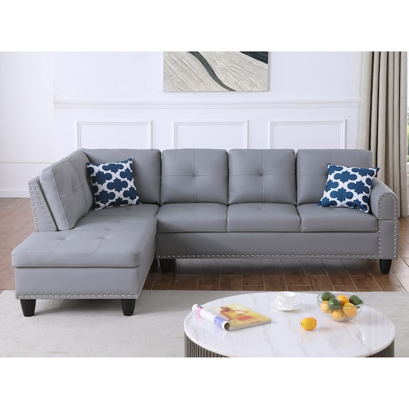 Faux Leather L - Shaped Sectional Set With Cup Holders 2pc