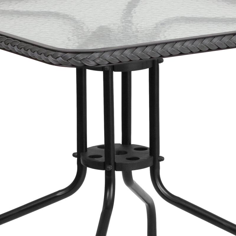 3-piece Metal/ Rattan Patio Dining Set with 28-inch Square Table - 28"W x 28"D x 28"H