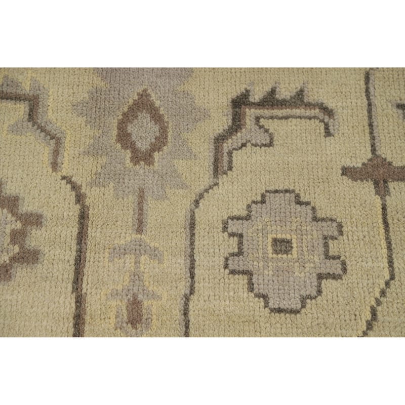 Earth Tone Oushak Indian Area Rug Hand-Knotted Beige Wool Carpet - 6'2" x 8'10"