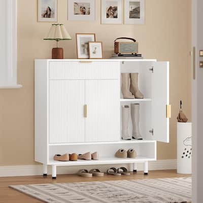 Shoe Storage Cabinet Shoe Organizer 3 Adjustable Shelves Metal Legs