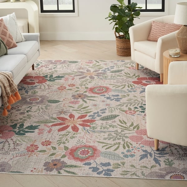 slide 2 of 22, Nourison Washables Indoor Pink Floral Area Rug