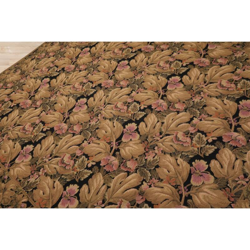 8x10 Hand Woven Wool Black French Aubusson Needlepoint Classic Rug - 8' x 10'