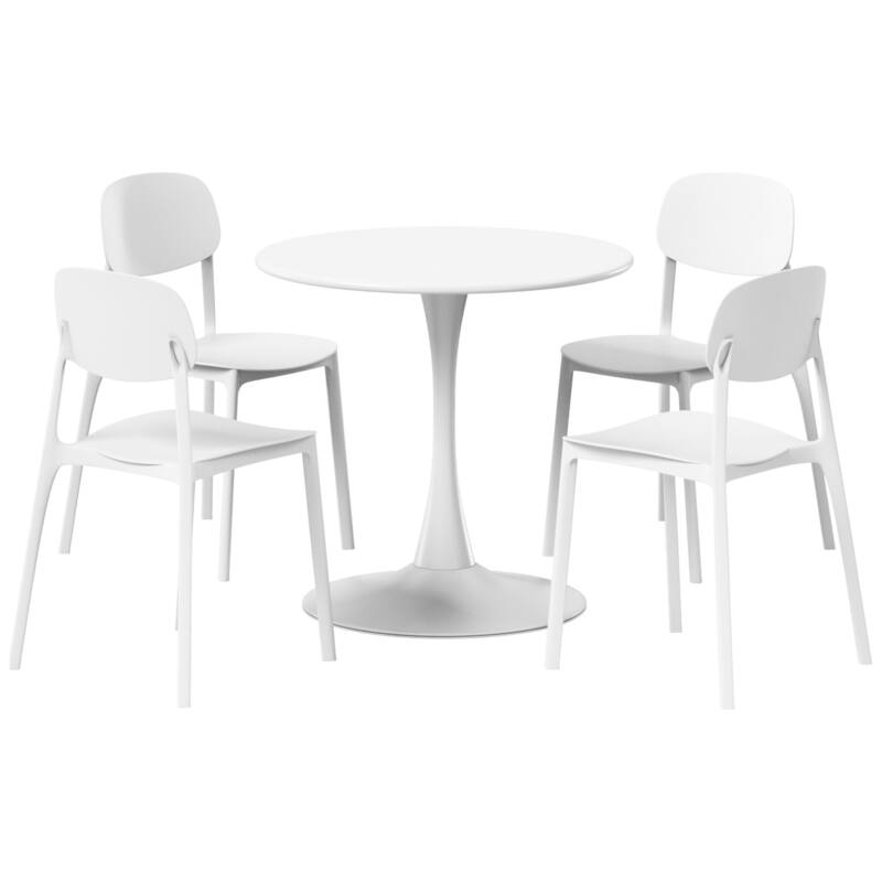 Frond and Form 4-Person Outdoor Round Dining Set - White