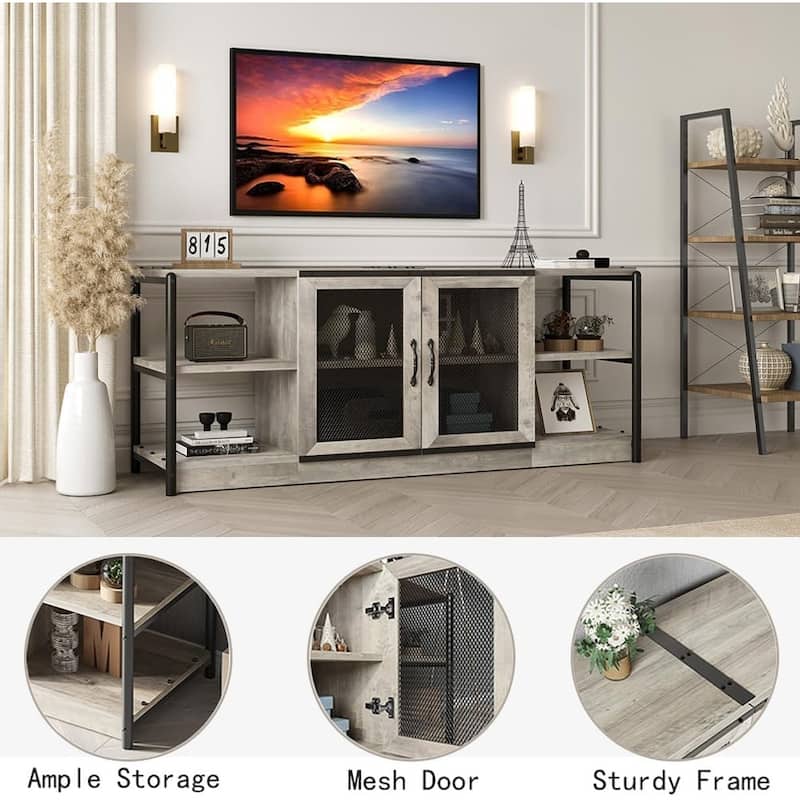 Entertainment Center TV Media Console Cabinet with Mesh Door - 18.3"D x 63"W x 25"H