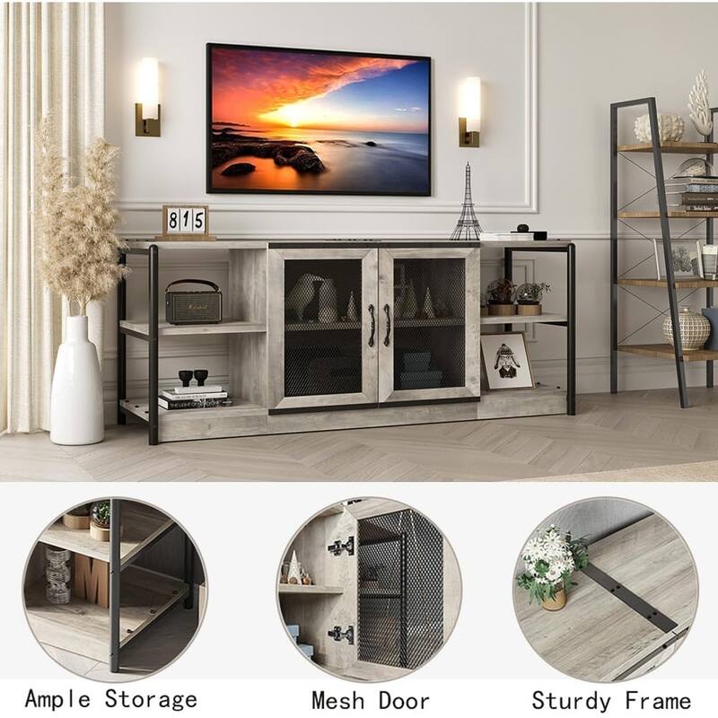 Entertainment Center TV Media Console Cabinet with Mesh Door - 18.3"D x 63"W x 25"H