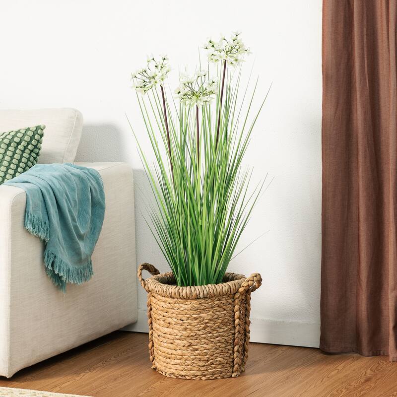 Glitzhome 3ft-6ft Set of 2 Artificial Olive Trees/ Bamboo/ Ficus with Ceramic Planters Real Touch
