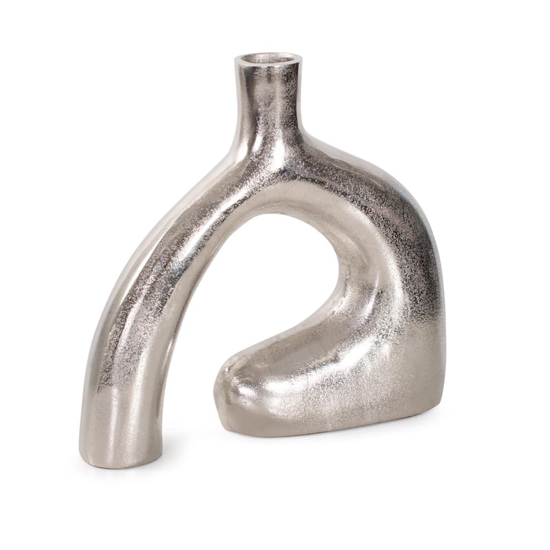 Shirin- Polished Silver Reverse Vase in Cast Aluminum- Short
