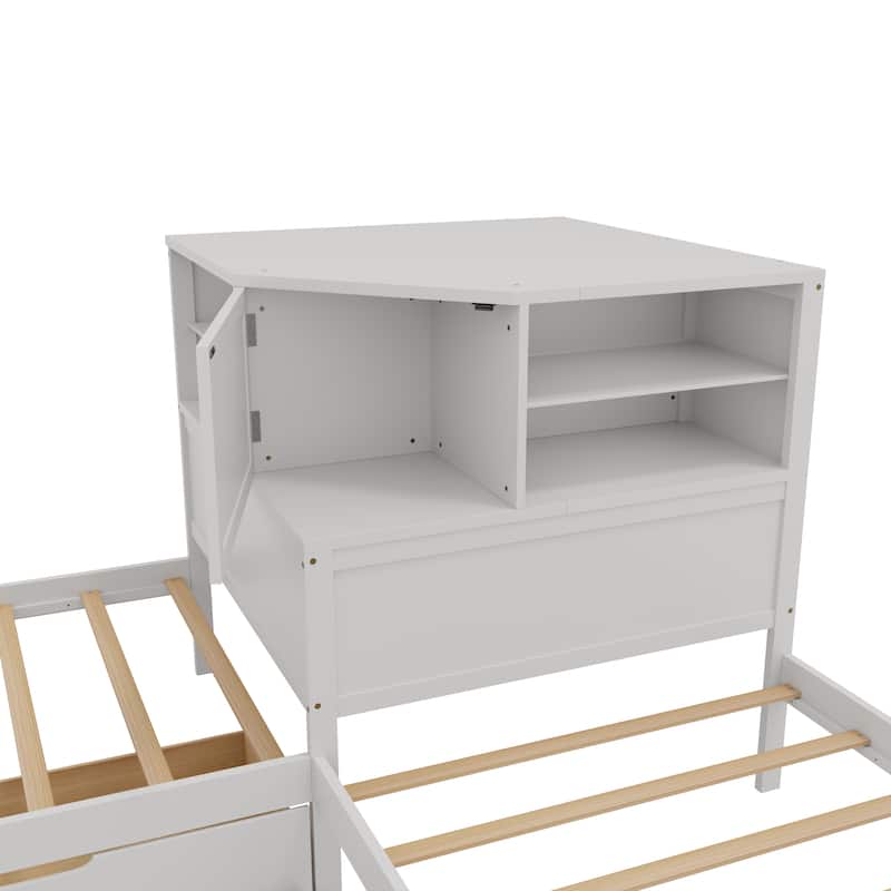 L-Shaped Triple Twin Bed with Built-In Desk, Drawers and Storage Space by Harper&Bright Designs