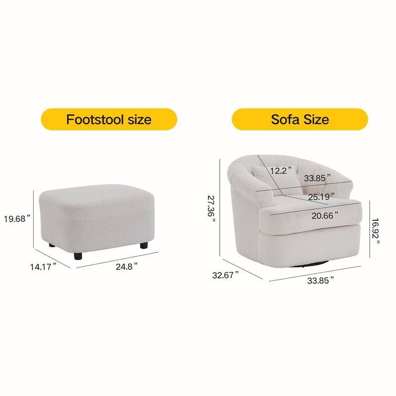Teddy Velvet Swivel Chair with Ottoman