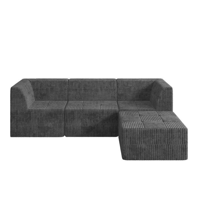 97.25" Modular L-Shaped Corduroy Sectional Sofa with No-Assembly Foam Construction & Convertible Sleeper Function