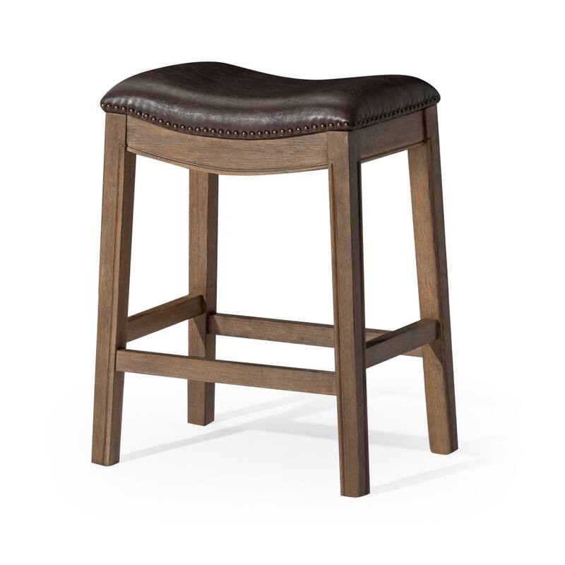 HomeRoots 26" Brown Faux Leather and Solid Wood Backless Counter Height Bar Chair