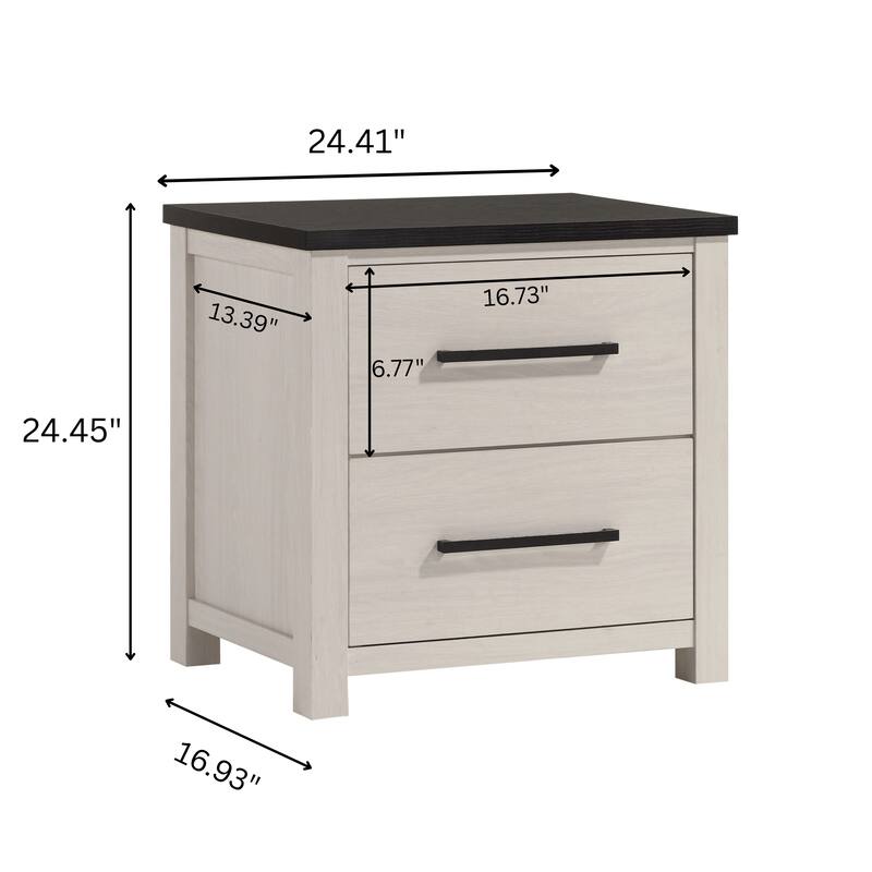 Roundhill Furniture Realynn 2-Drawer Bedroom Nightstand, Off-White Finish