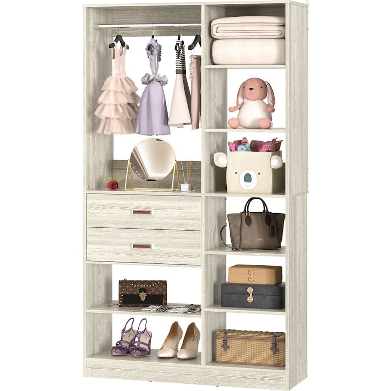 White Oak Freestanding Wardrobe, Closet Organizer System with Drawers for Walk-in & Reach-in Closet