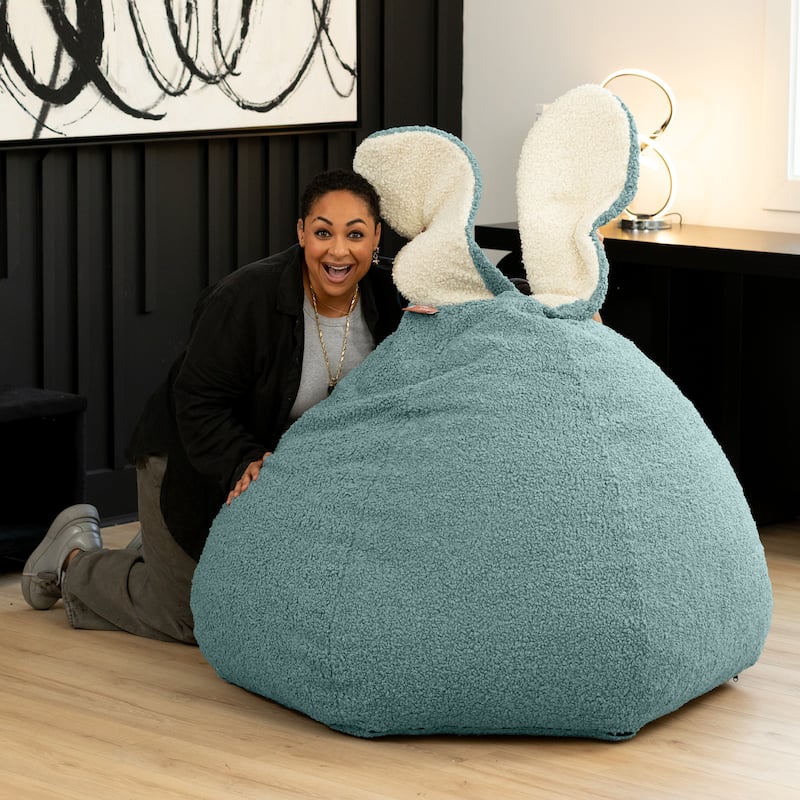 Raven-Symoné Home HopSeat Bunny - Oval Shaped Large Bean Bag Chair with Ears, Ultra Soft Shearling - Green