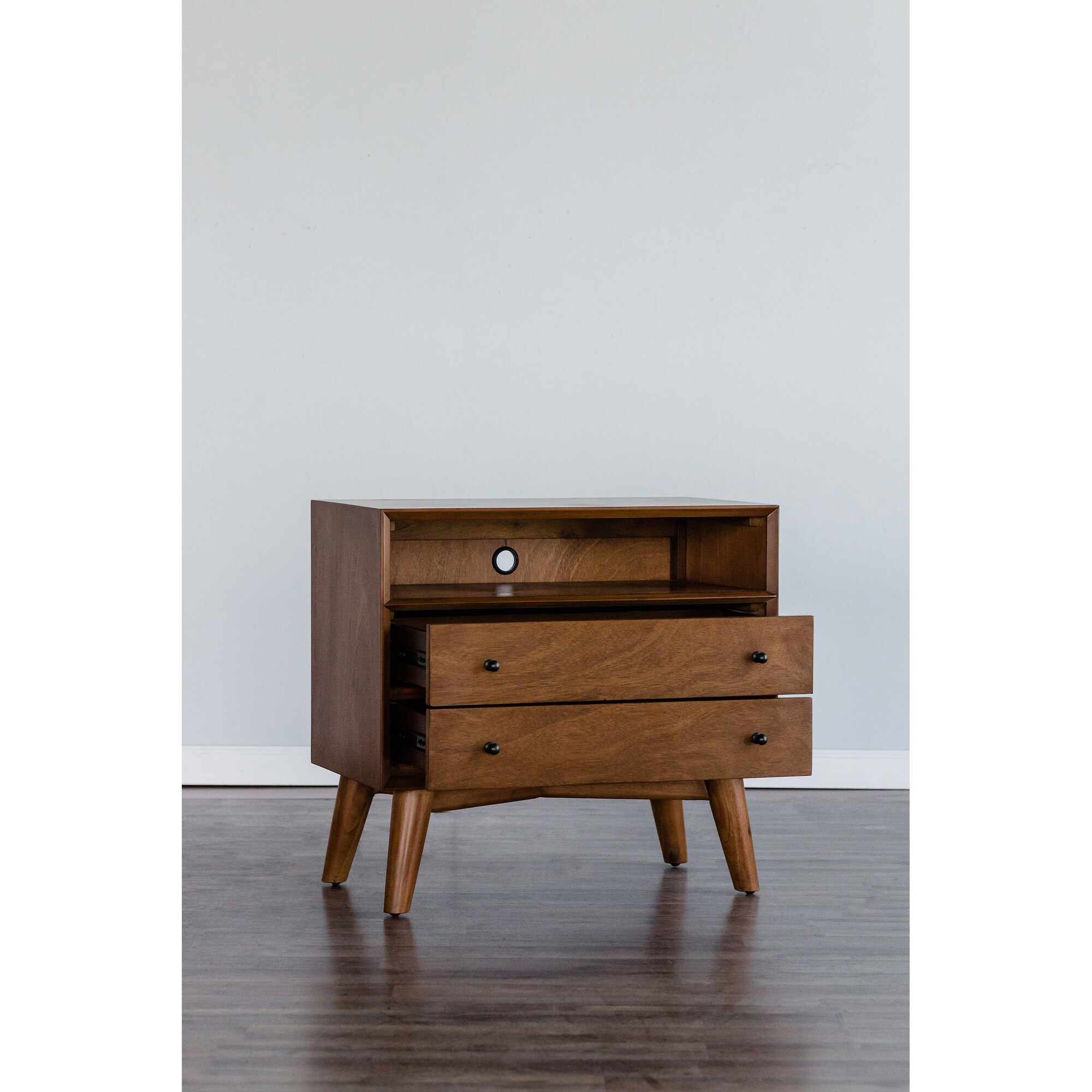 Alpine Furniture Flynn Large Wood 2 Drawer Nightstand In Acorn Brown Overstock 31747219