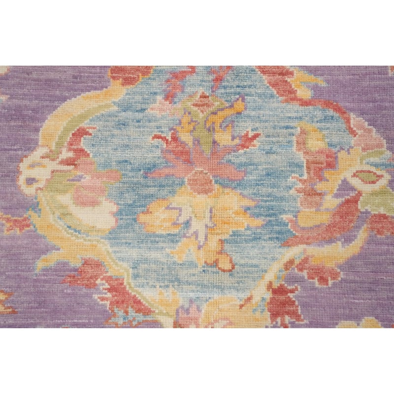 Hand Knotted Oriental 100% Wool Carpet Transitional Floral Purples Oushak Area Rug - 6' 8'' X 5' 1''