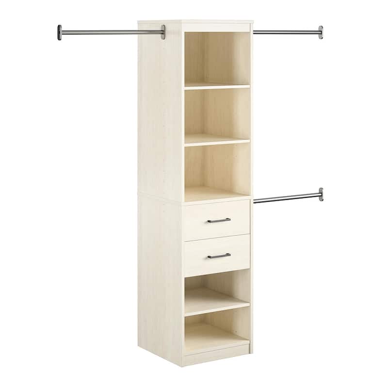 Roomfitters Kelly 5 Shelf Closet Organizer with 2 Drawers and 3 Hanging Rods, Ivory