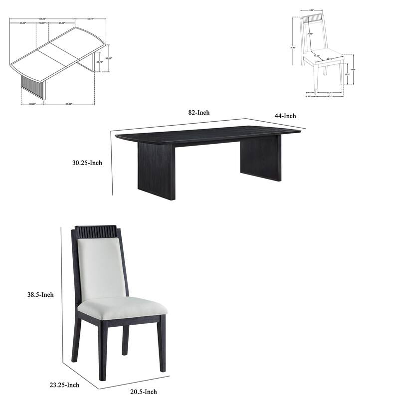 Jack 5pc Extendable Dining Table n Chair Set, 82-100 Inch Ivory, Black