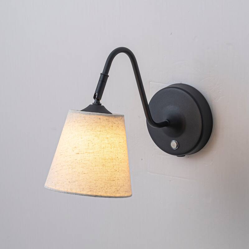 CraftHome Operated Wall Sconces with Beige Fabric Shade Dimmable Integrated LED Rechargeable Cordless Swing Head Wall Lamp - W11" - Black