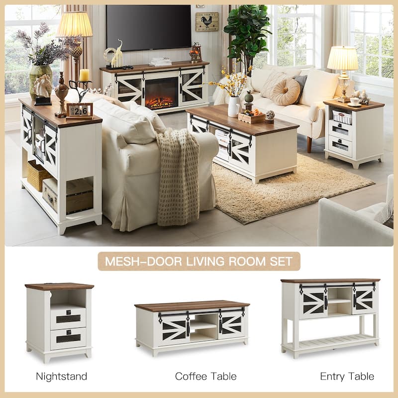 Farmhouse Coffee Table with Storage & Sliding Doors, Cocktail Table