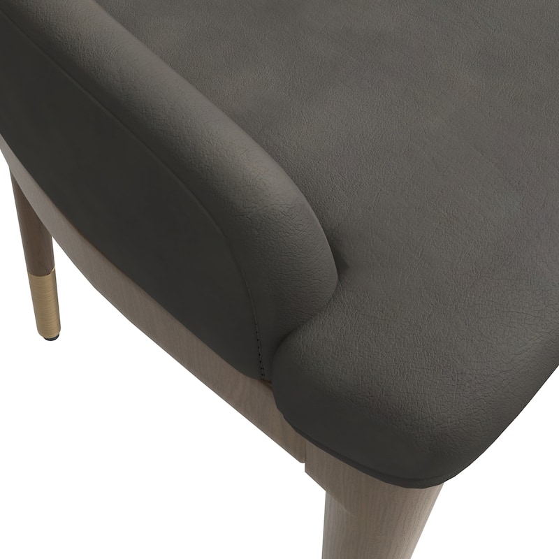 Upholstered Leather Dining Chair with Rubberwood Frame Side Chair High Back and Gold Accent Legs for Living Room
