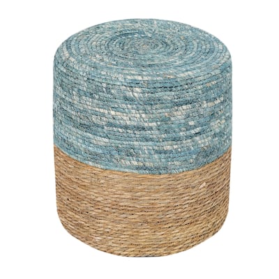 Adeco Foot Stool Natural Cattail Hand Weave Round Ottoman