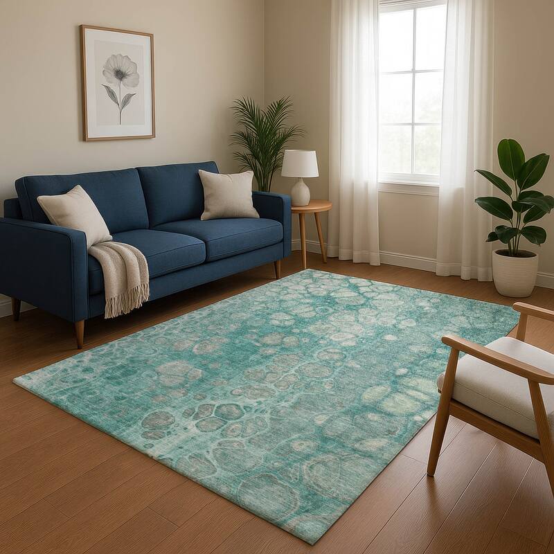 Premium Washable Super Soft Modern Abstract Mayfield Rug - Aqua - 10' x 14'