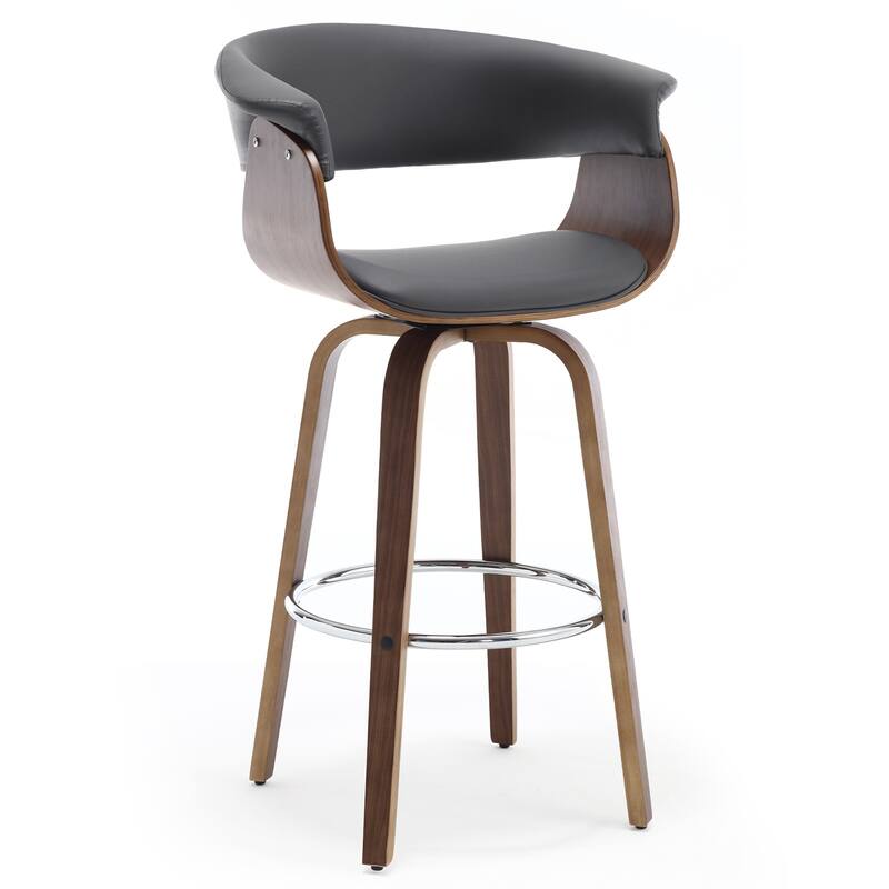 26"/29" Faux Leather Swivel Bar Stools, Wood Counter Stool - Grey - Bar Height