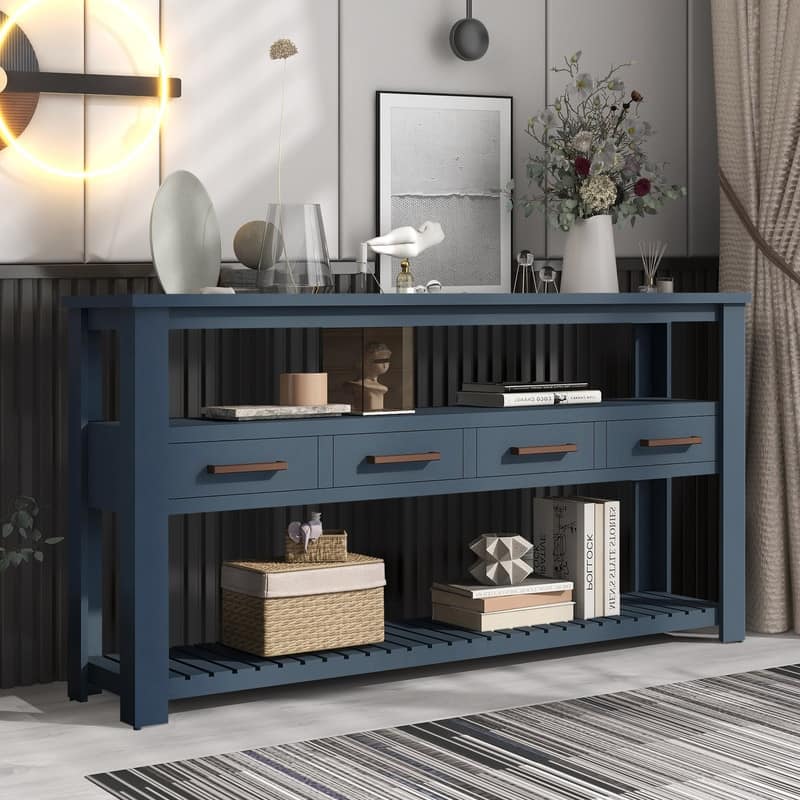 Modern Console Table with 4 Drawers and 2 Shelves