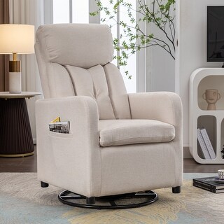 Linen Fabric Swivel Rocking Chair Gilder Chair With Pocket For Living ...