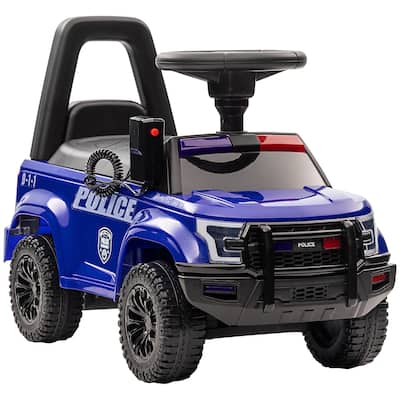 Police Truck Style Foot-to-Floor Sliding Car for Boys and Girls with Under-Seat Storage, for 18 Months to 5 Years Old, Blue