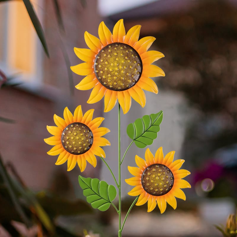 Glitzhome Fall Harvest Metal Sunflower Garden Stake Hanging Decor for Thanksgiving