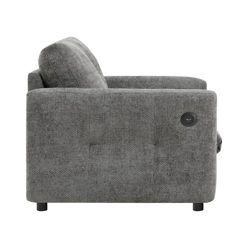 Chenille Single Sofa,Armchair with Wide Seat,Dual-port Charger,Pull-line Tufted Design & High-density Foam