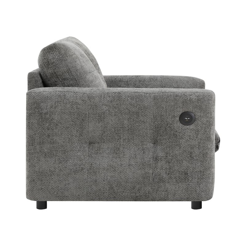 Roomfitters 42"x33" Upholstered Armchair with Wide Seat, Dual-Port Charger, Pull-Line Tufted Design, High-Density Foam